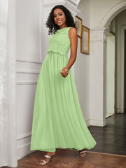 A-Line Jewel Neckline Tulle Dress Sage
