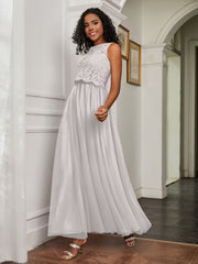 A-Line Jewel Neckline Tulle Dress Silver Plus Size