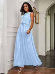 A-Line Jewel Neckline Tulle Dress Sky Blue Plus Size
