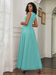 A-Line Jewel Neckline Tulle Dress Spa