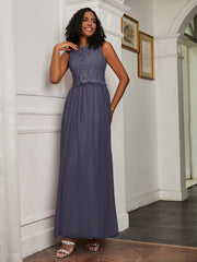 A-Line Jewel Neckline Tulle Dress Stormy