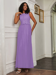 A-Line Jewel Neckline Tulle Dress Tahiti