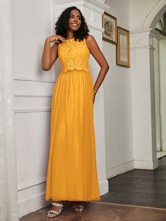 A-Line Jewel Neckline Tulle Dress Tangerine
