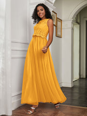 A-Line Jewel Neckline Tulle Dress Tangerine