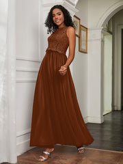 A-Line Jewel Neckline Tulle Dress Terracotta Plus Size