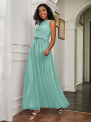 A-Line Jewel Neckline Tulle Dress Turquoise