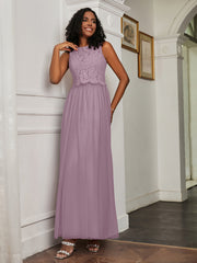 A-Line Jewel Neckline Tulle Dress Vintage Mauve Plus Size