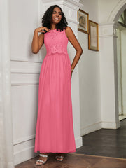 A-Line Jewel Neckline Tulle Dress Watermelon