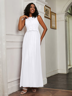 A-Line Jewel Neckline Tulle Dress White