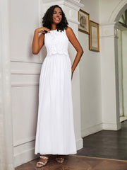 A-Line Jewel Neckline Tulle Dress White Plus Size