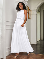 A-Line Jewel Neckline Tulle Dress White