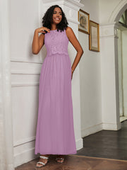 A-Line Jewel Neckline Tulle Dress Wisteria