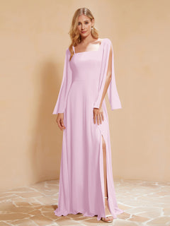 A-Line Pleated Chiffon Dress with Flutter Sleeves Blushing Pink