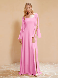 A-Line Pleated Chiffon Dress with Flutter Sleeves Candy Pink