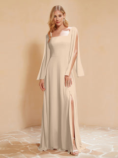 A-Line Pleated Chiffon Dress with Flutter Sleeves Champagne