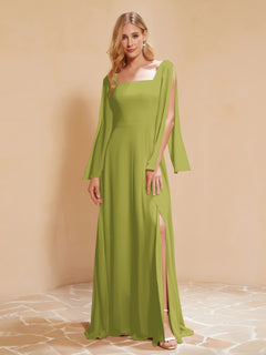 A-Line Pleated Chiffon Dress with Flutter Sleeves Clover