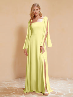 A-Line Pleated Chiffon Dress with Flutter Sleeves Daffodil