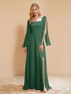 A-Line Pleated Chiffon Dress with Flutter Sleeves Dark Green