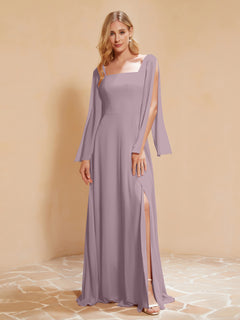 A-Line Pleated Chiffon Dress with Flutter Sleeves Dusk