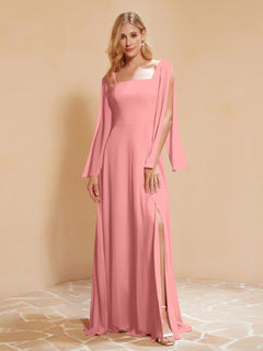 A-Line Pleated Chiffon Dress with Flutter Sleeves Flamingo