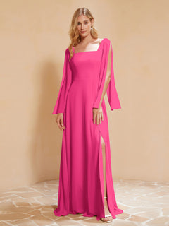 A-Line Pleated Chiffon Dress with Flutter Sleeves Fuchsia