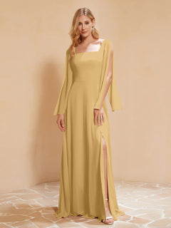 A-Line Pleated Chiffon Dress with Flutter Sleeves Gold