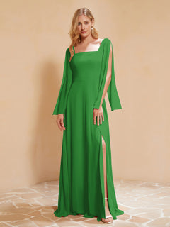 A-Line Pleated Chiffon Dress with Flutter Sleeves Green