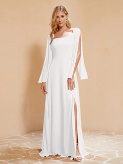 A-Line Pleated Chiffon Dress with Flutter Sleeves Ivory