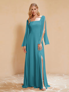 A-Line Pleated Chiffon Dress with Flutter Sleeves Jade