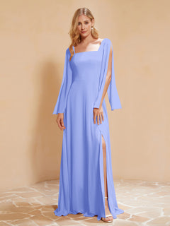 A-Line Pleated Chiffon Dress with Flutter Sleeves Lavender