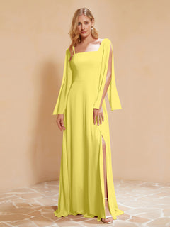 A-Line Pleated Chiffon Dress with Flutter Sleeves Lemon