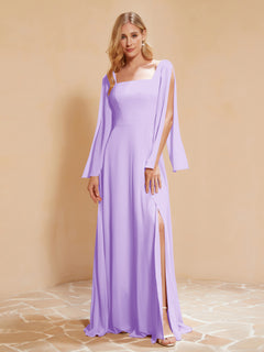A-Line Pleated Chiffon Dress with Flutter Sleeves Lilac