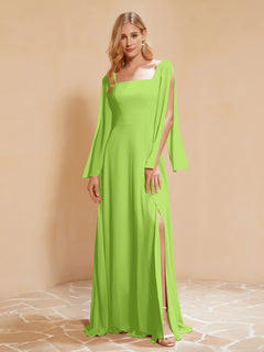A-Line Pleated Chiffon Dress with Flutter Sleeves Lime Green