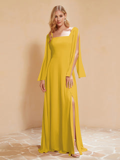 A-Line Pleated Chiffon Dress with Flutter Sleeves Marigold