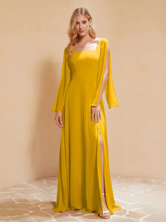 A-Line Pleated Chiffon Dress with Flutter Sleeves Marigold