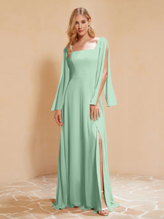 A-Line Pleated Chiffon Dress with Flutter Sleeves Mint Green
