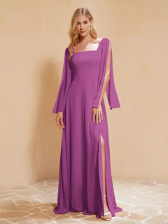 A-Line Pleated Chiffon Dress with Flutter Sleeves Orchid