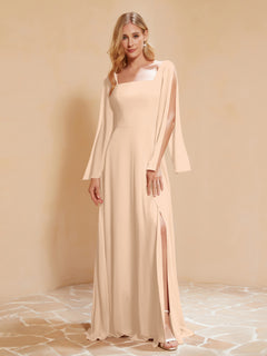 A-Line Pleated Chiffon Dress with Flutter Sleeves Peach