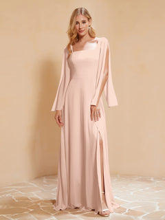 A-Line Pleated Chiffon Dress with Flutter Sleeves Pearl Pink