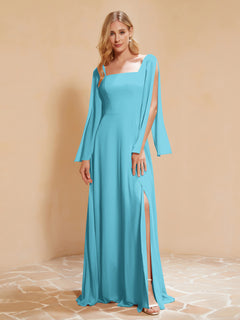 A-Line Pleated Chiffon Dress with Flutter Sleeves Pool