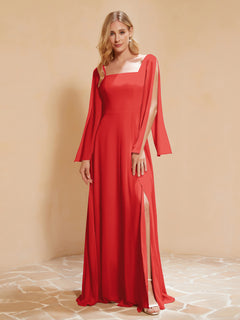 A-Line Pleated Chiffon Dress with Flutter Sleeves Red
