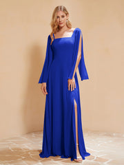 A-Line Pleated Chiffon Dress with Flutter Sleeves Royal Blue