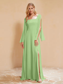 A-Line Pleated Chiffon Dress with Flutter Sleeves Sage
