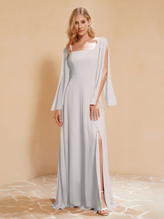 A-Line Pleated Chiffon Dress with Flutter Sleeves Silver