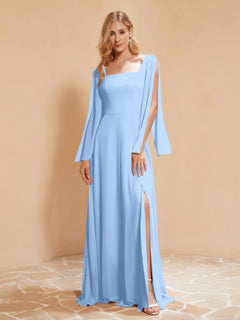 A-Line Pleated Chiffon Dress with Flutter Sleeves Sky Blue