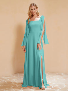 A-Line Pleated Chiffon Dress with Flutter Sleeves Spa