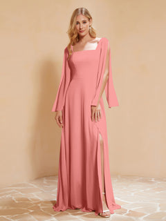 A-Line Pleated Chiffon Dress with Flutter Sleeves Sunset