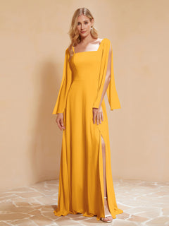 A-Line Pleated Chiffon Dress with Flutter Sleeves Tangerine