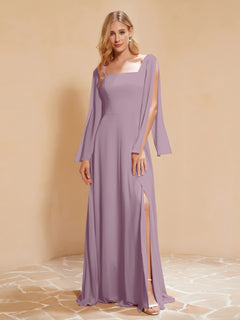 A-Line Pleated Chiffon Dress with Flutter Sleeves Vintage Mauve