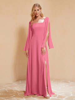 A-Line Pleated Chiffon Dress with Flutter Sleeves Watermelon
